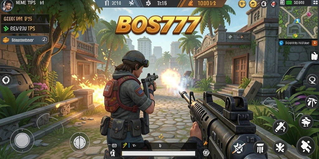 Screenshot gameplay BOS777 yang mendebarkan dalam pertempuran TPS.