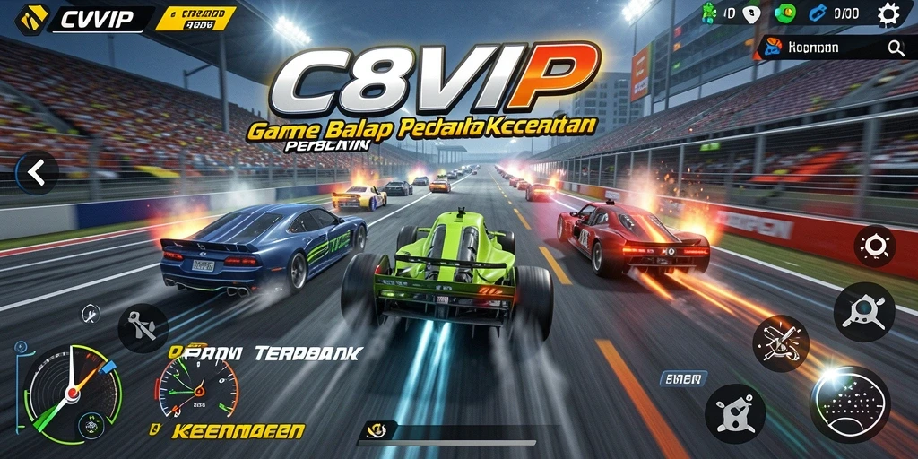 Tangkapan layar C8VIP menampilkan aksi balapan yang mendebarkan.
