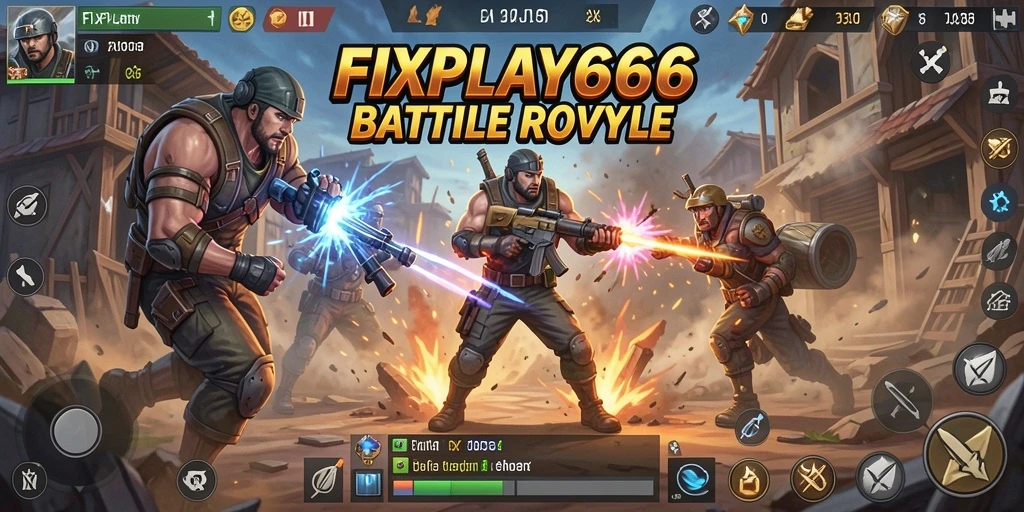 Gameplay FIXPLAY666 dengan aksi Battle Royale yang seru.
