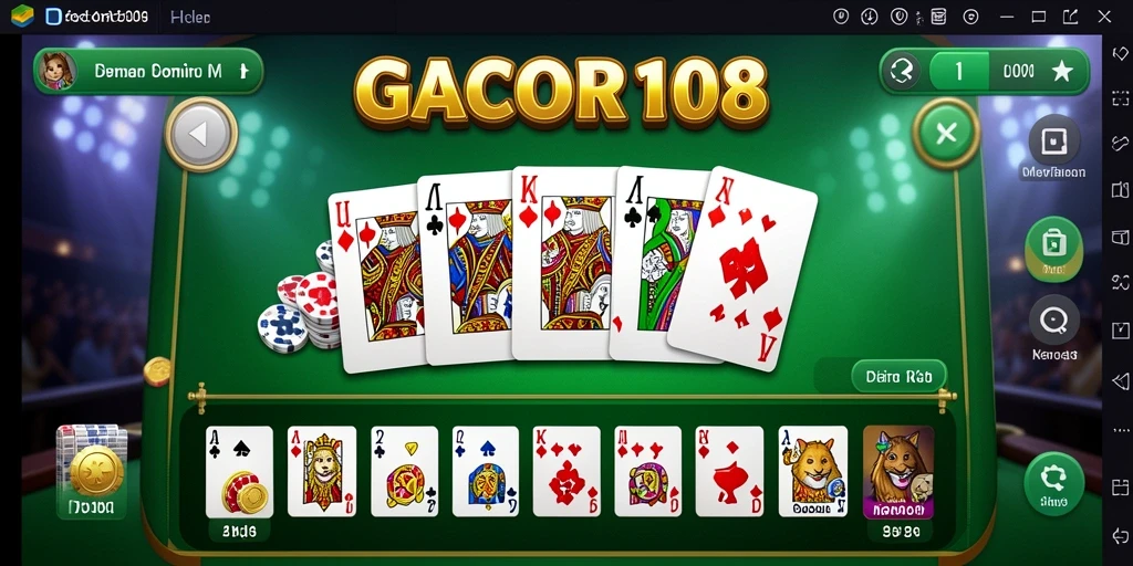 Screenshot utama GACOR108 menunjukkan gameplay domino yang mendebarkan.