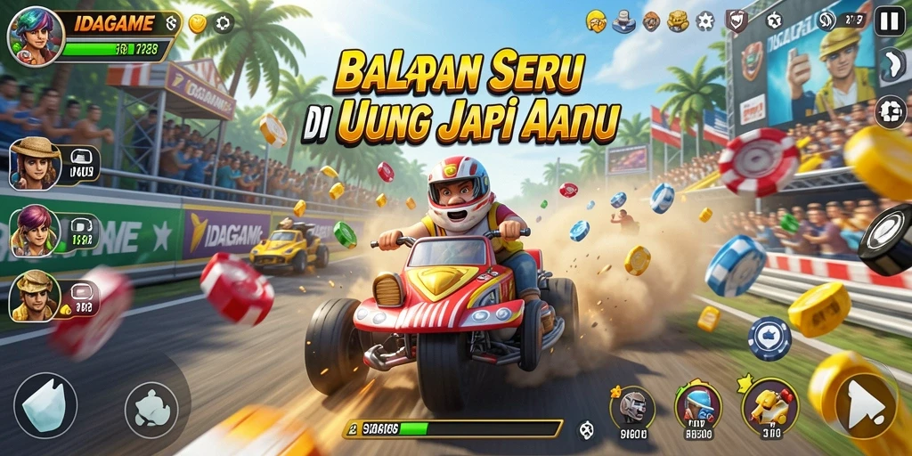 Tangkapan layar menampilkan aksi balapan mendebarkan di IDAGAME.