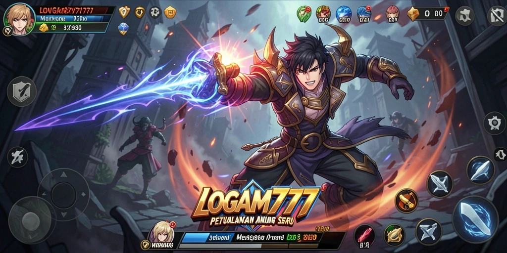 Tangkapan layar dari gameplay LOGAM777 yang menampilkan karakter penuh warna dan aksi seru.