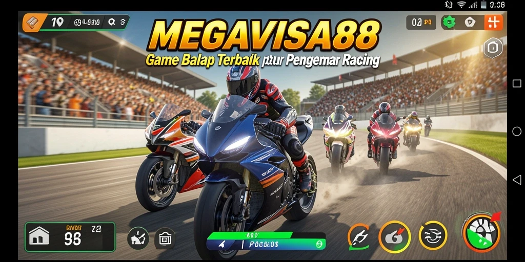 Gameplay balap seru di MEGAVISA88 dengan mobil cepat.