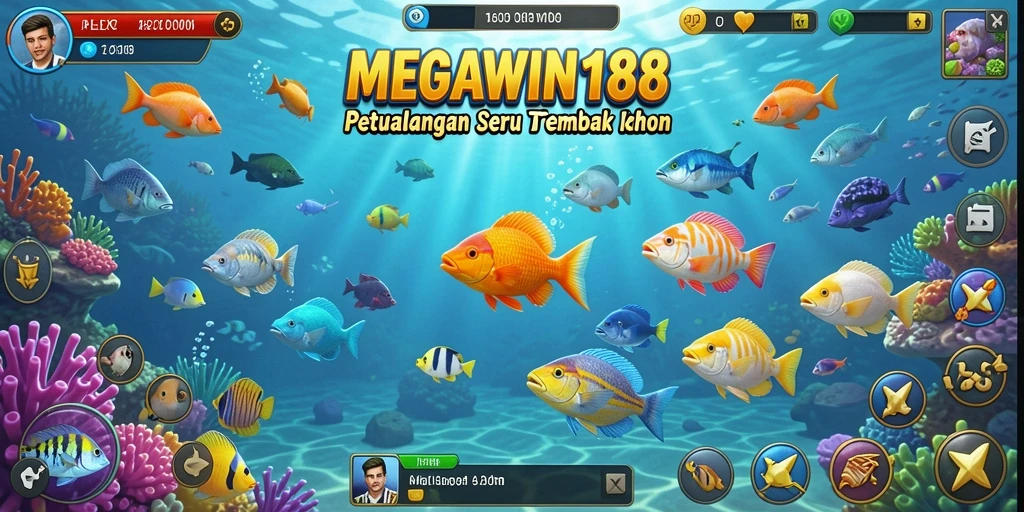 Screenshot utama MEGAWIN188 menampilkan aksi seru dalam permainan Tembak Ikan.