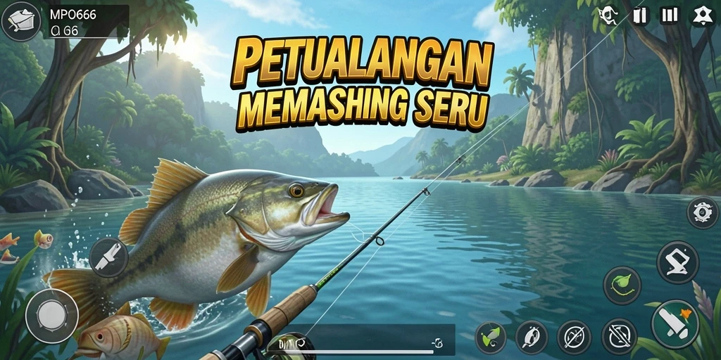Screenshot MPO666 menunjukkan grafik memukau saat menangkap ikan.