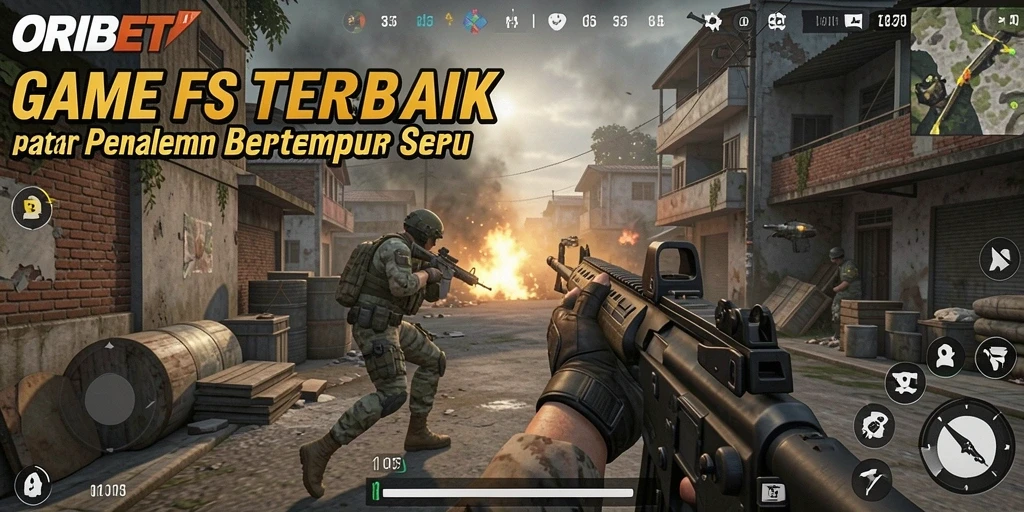 Screenshot utama ORIBET menampilkan aksi tembak-menembak yang mendebarkan.