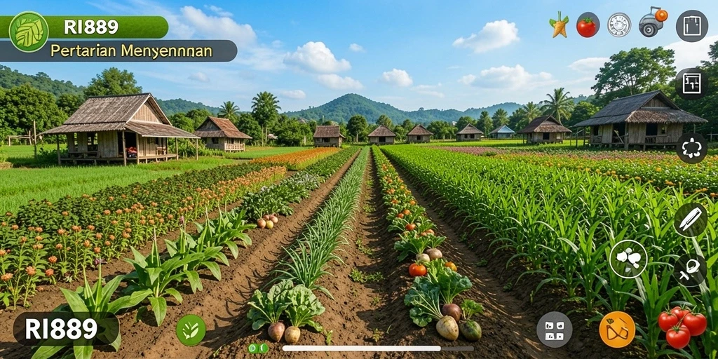Tampilan screenshot RI889 menampilkan ladang pertanian yang indah.
