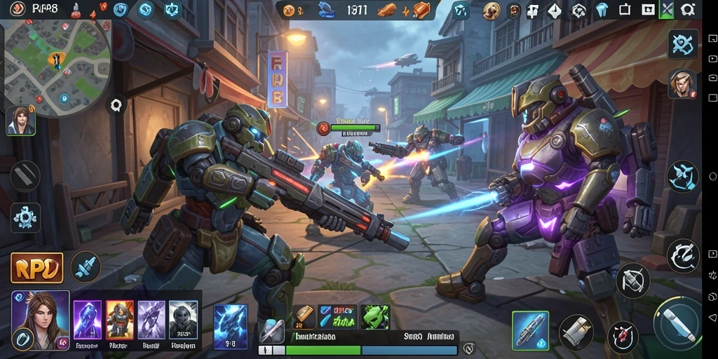 Screenshot utama RP8 menampilkan aksi pertarungan strategi yang mendebarkan.